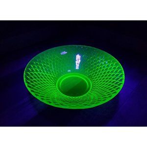 Imperial Diamond Quilted Green Uranium Depression Glass Bowl 10"